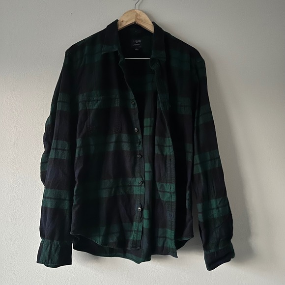J. Crew XL Slim Fit Flannel Shirt Green Blue Plaid Long Sleeve - Picture 5 of 6